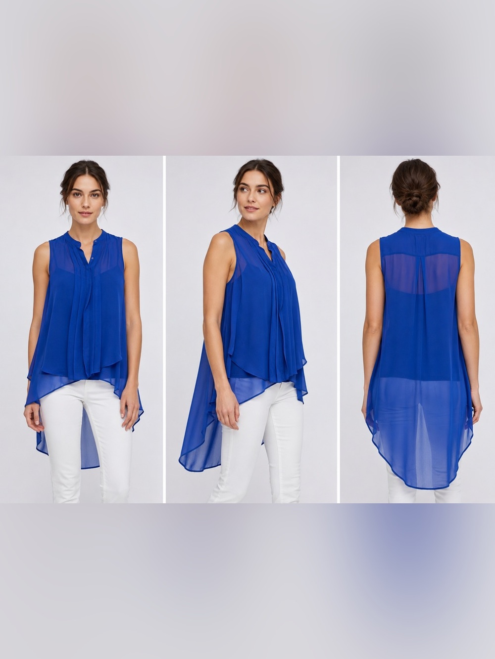 Anthropologie Leifnotes 100% Silk Blue Layered High Low Tunic Blouse Sleeveless